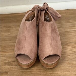 Women's Suede Peep Toe Mules - Blush